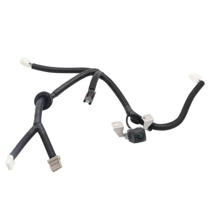Rear view reverse assist camera wiring harness with connectors and camera module