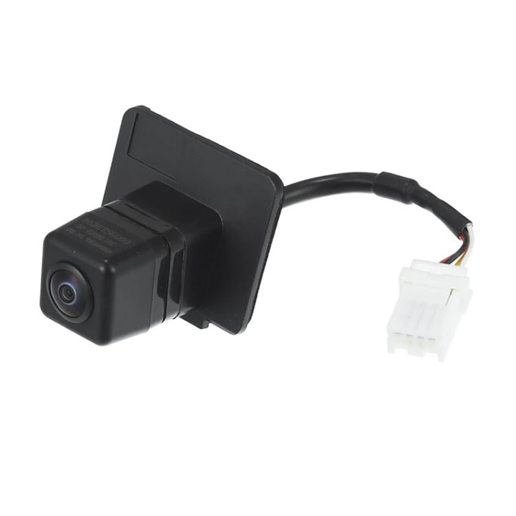 Rear view backup camera module with black housing and wiring harness connector