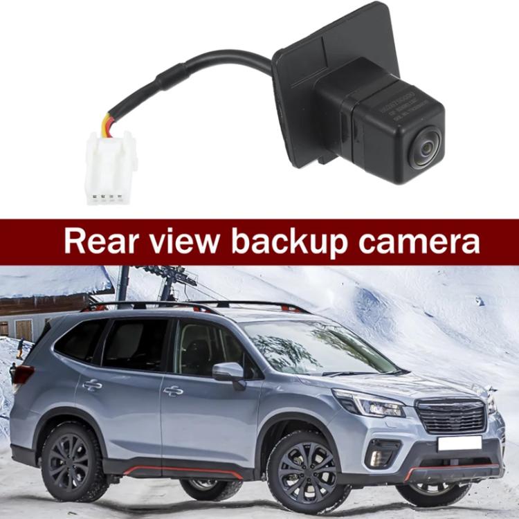 Rear view backup camera with mounting bracket, cable, and white connector