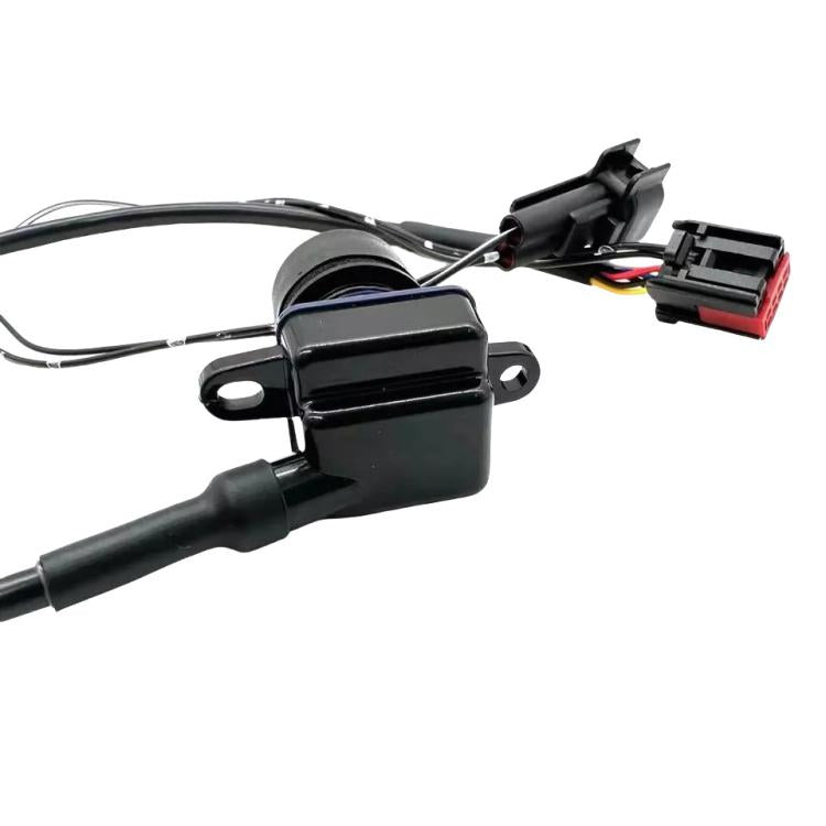 Rear view camera module with mounting bracket and attached wiring harness