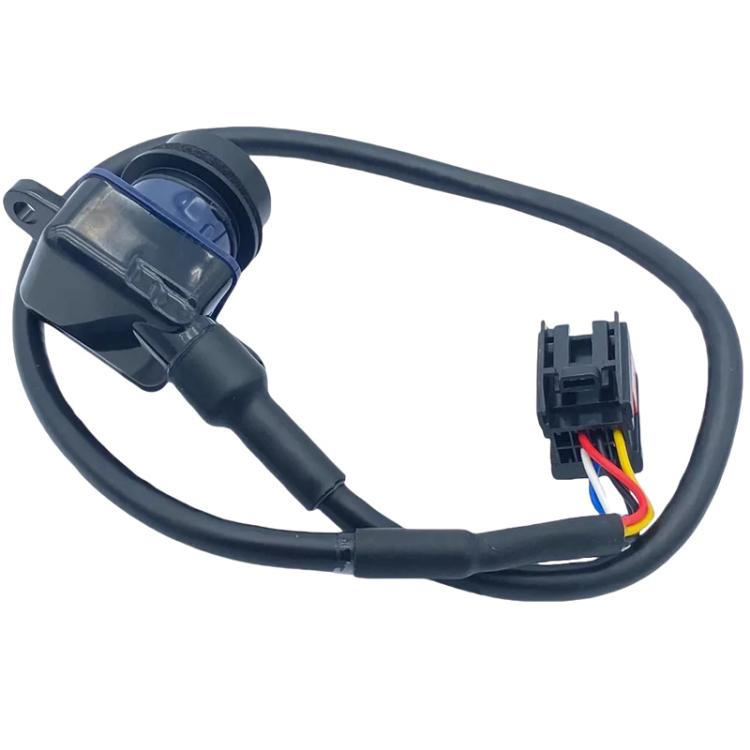 Backup camera plug-in connector with black housing and bundled wiring cables