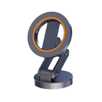 Rotating magnetic phone holder with dark gray base and orange accent ring.