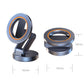 Foldable car phone holder with circular mount and orange-trimmed magnetic ring, side view.