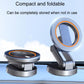Compact foldable phone mount with orange-ring magnet holder on car dashboard.