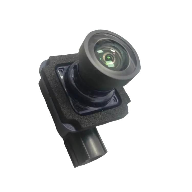 Parking assist camera with angled lens in black mount and rubbery bracket
