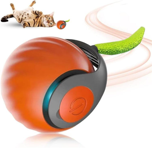 Orange self-rolling interactive cat ball toy with USB rechargeable body