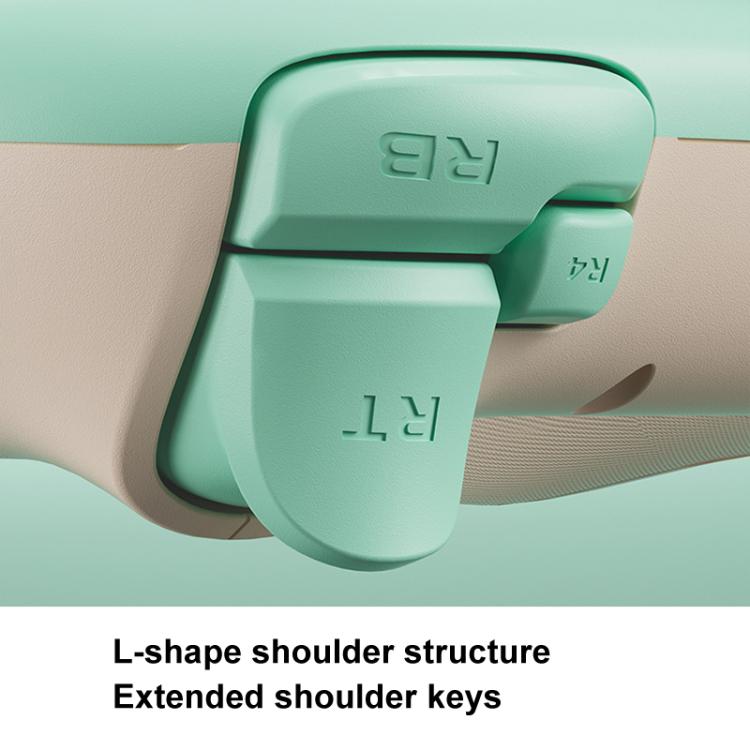 Wireless gaming controller shoulder trigger close-up on mint green body