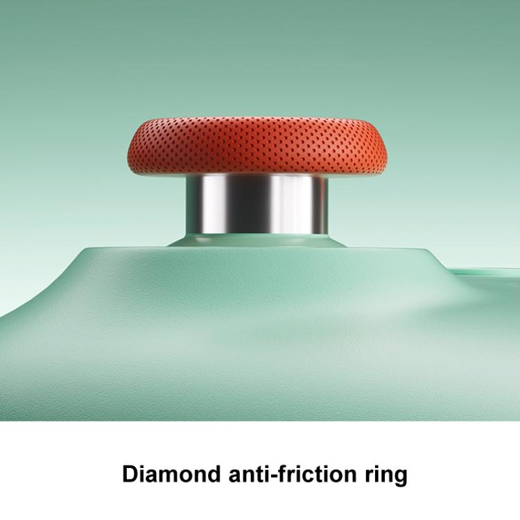 Wireless gaming controller top: orange textured thumbstick cap on green body