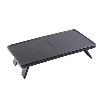 Front center control folding tray table, dark gray, with fold-out support legs