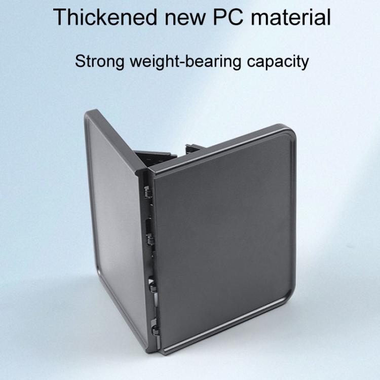 Folding tray table with hinged back panel, dark gray, one-piece design