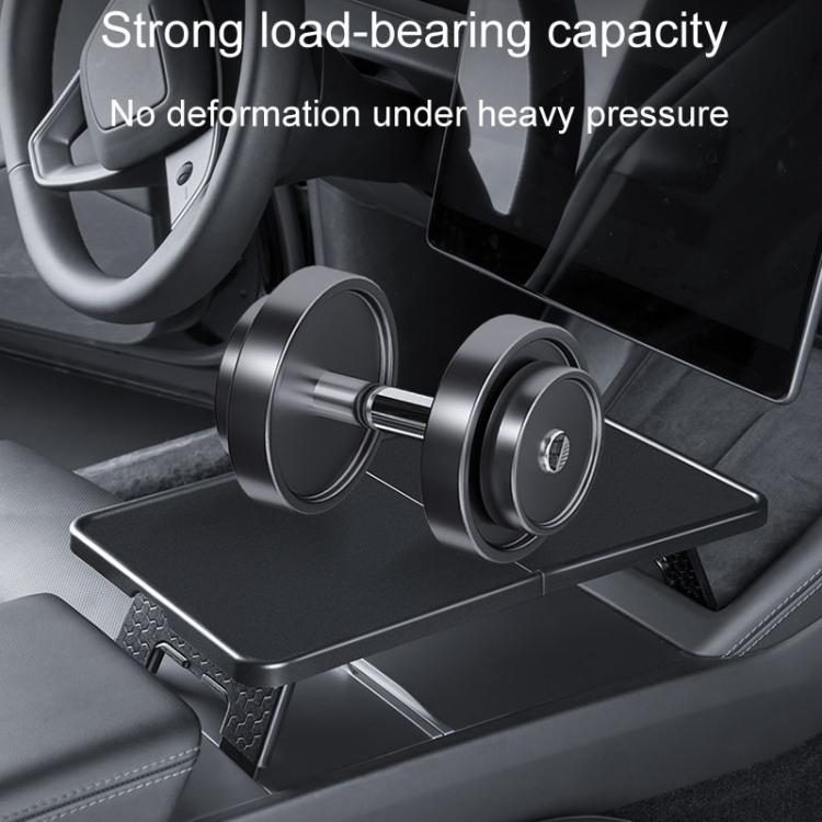 Front center control tray table with strong load-bearing base, dark gray finish