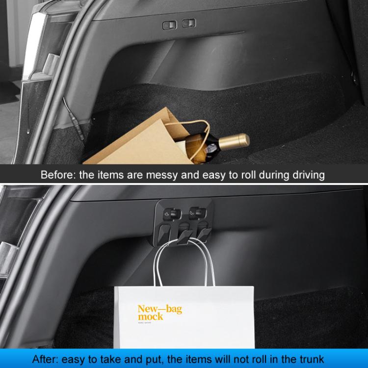 Trunk folding hooks holding a shopping bag, with key ring handle for grab-and-go