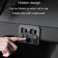 Hidden trunk folding hook panel with three dark gray clips and push-to-fold bases