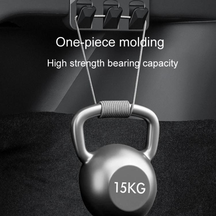 Trunk hook with metal D-ring and braided cable, 15KG hanging capacity label