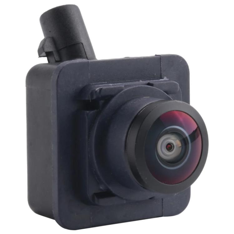 Black rear view backup camera module with wide lens and protective housing