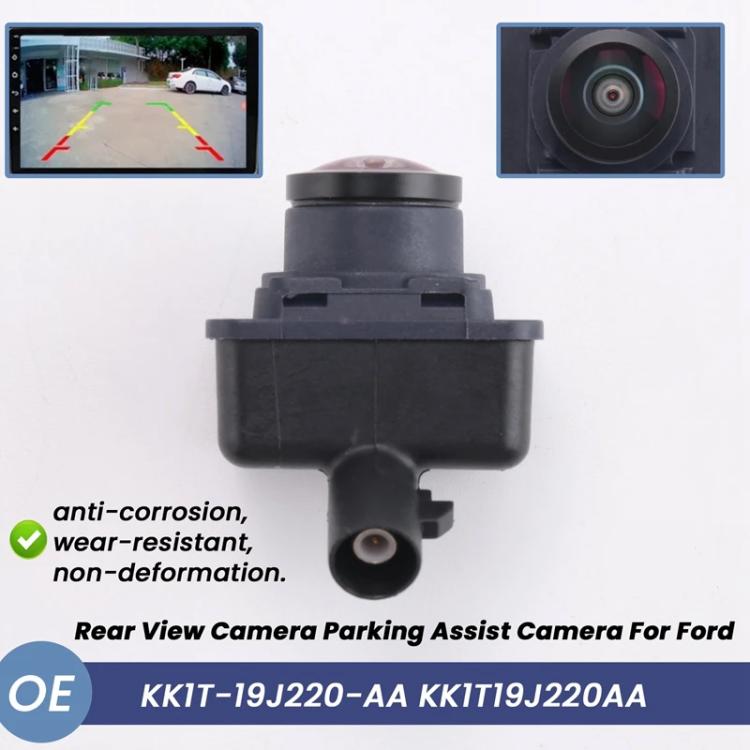 Black rear view camera with protective lens housing and side cable connector