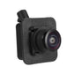 Black rear view reverse assist camera module with side mount and lens