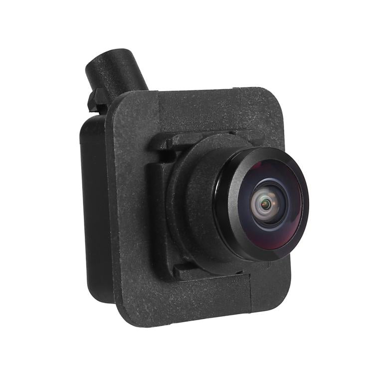 Black rear view reverse assist camera module with side mount and lens