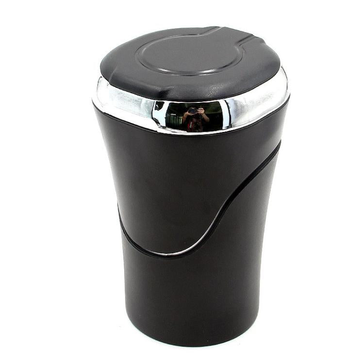 Black car cigarette ashtray with removable lid and built-in light