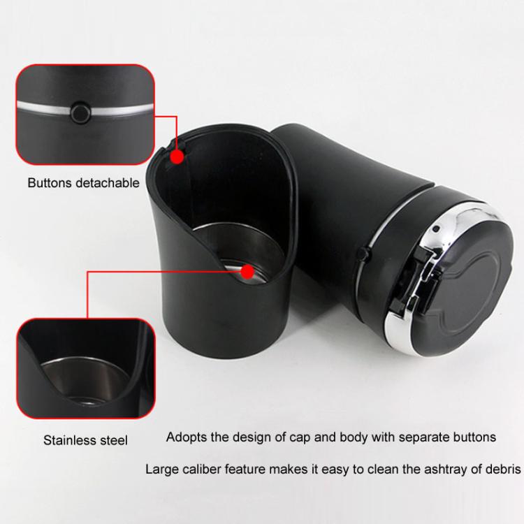 Black removable ashtray cup with lid open, interior well for ash and debris