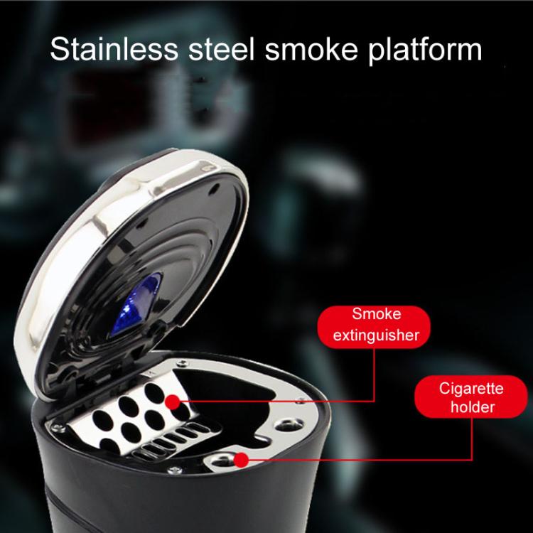 Black car ashtray open with metal smoke platform and cigarette holder tray