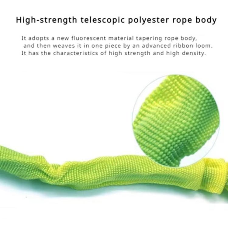 Fluorescent green polyester tow rope body with woven texture and end tie
