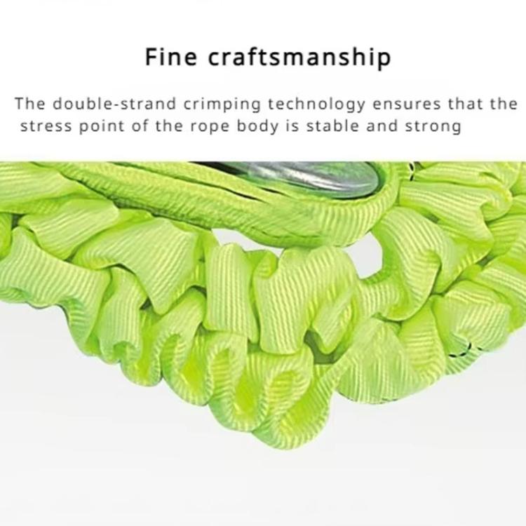 Fluorescent green double-layer elastic tow rope with crimped rope body detail