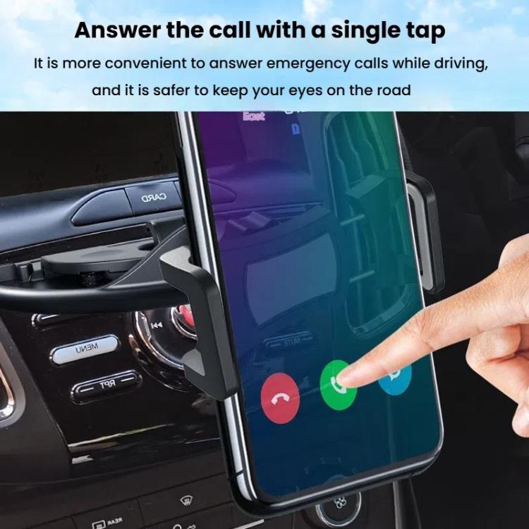 Car phone holder with clamp arms holding a phone while driving