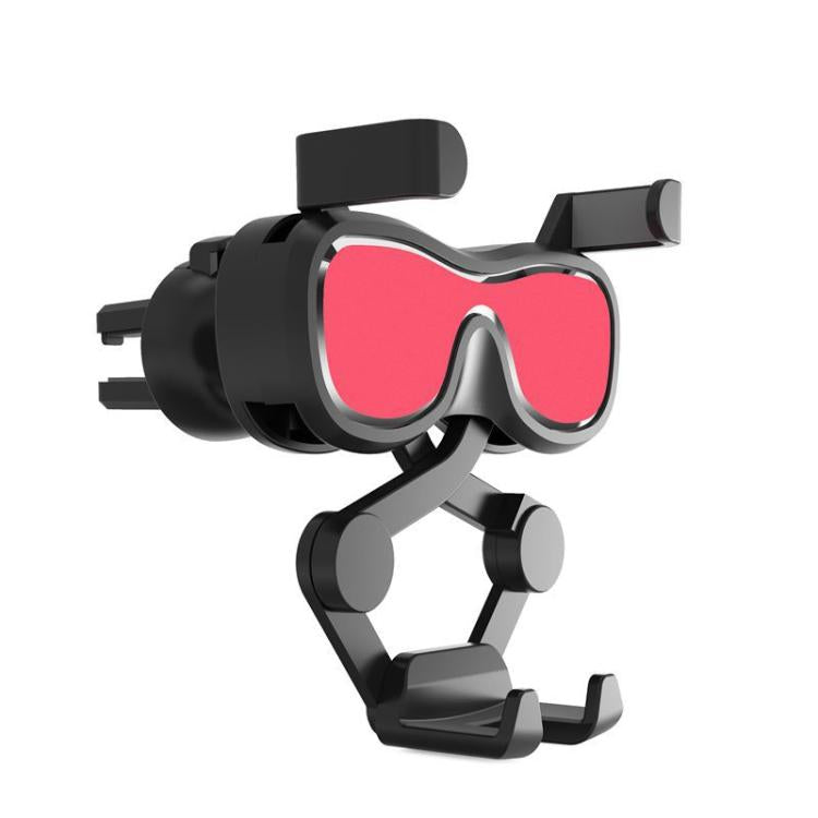 Car air vent phone holder with black eyeglass frame and red tinted lenses