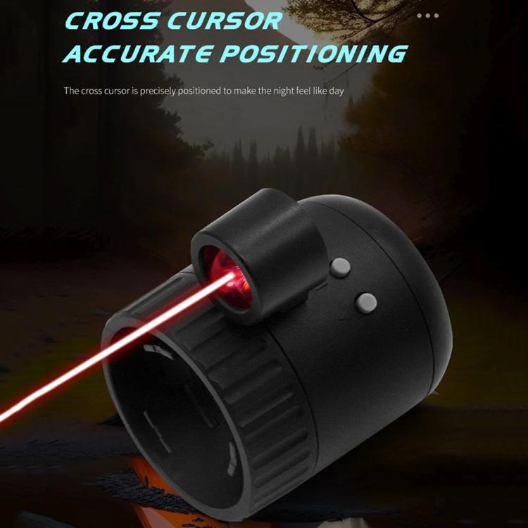 Black night vision monocular with red laser beam projecting from the front