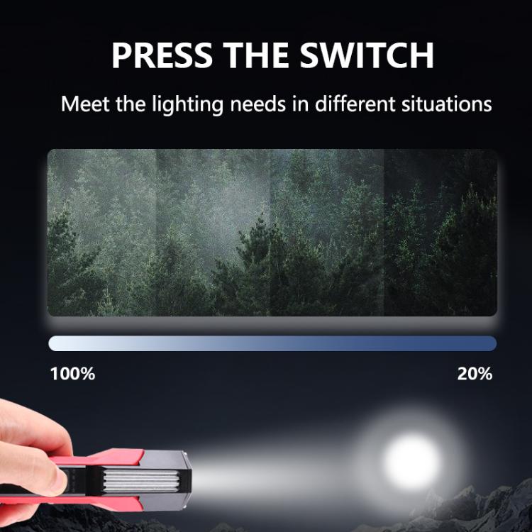 Red COB work light with top switch button and long illuminated beam head