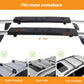 Black surfboard roof rack pads on crossbars with fold seams for secure fit