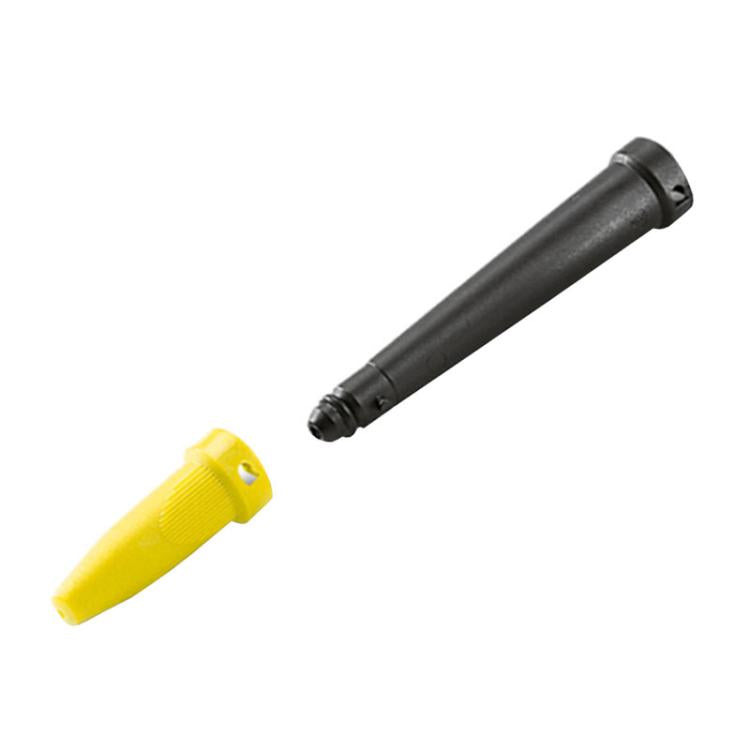 Steam cleaner extension nozzle with black shaft and yellow end tip