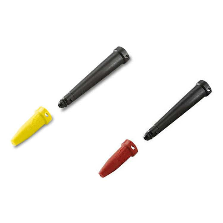 Steam cleaner extension nozzle set: black shafts with yellow and red end tips
