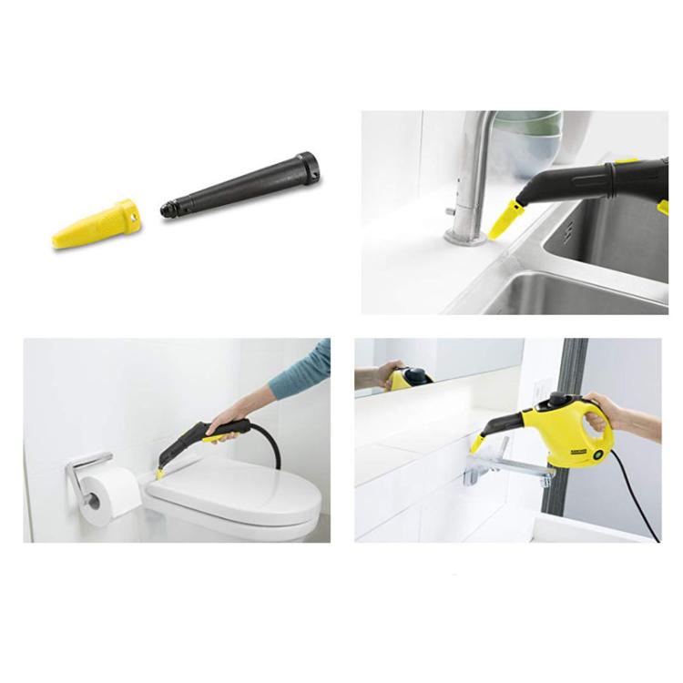 Steam cleaner extension nozzle with black tube and small yellow end tip