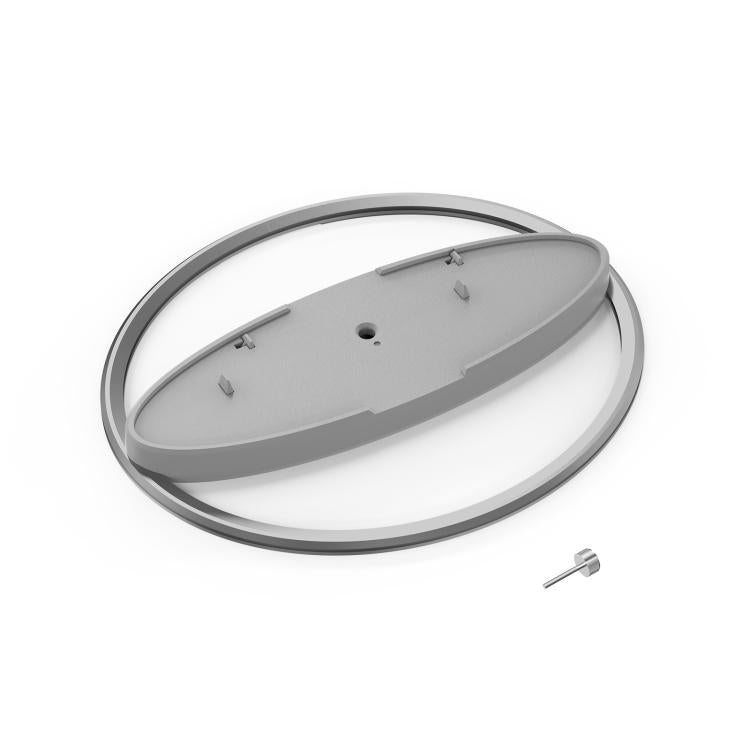 Vertical PS5 console stand base with gray non-slip pad and screws