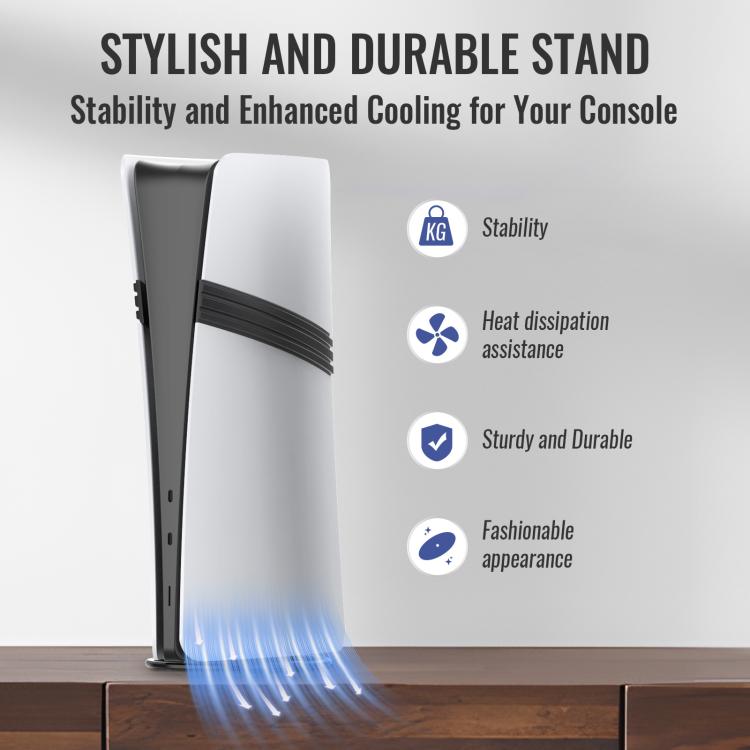 Vertical PS5 console stand with vented support and stable desktop design