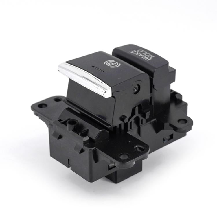 Black parking brake handbrake switch with silver actuator tab and indicator