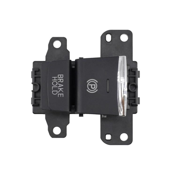 Black parking brake switch with BRAKE button, indicator, and metal mounting brackets