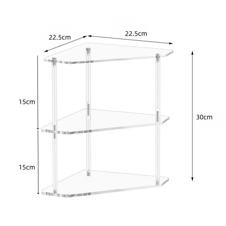 Three-tier corner storage table dimensions, clear acrylic frame and shelves