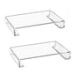 Clear acrylic tray base storage rack, angled view with corner clamps