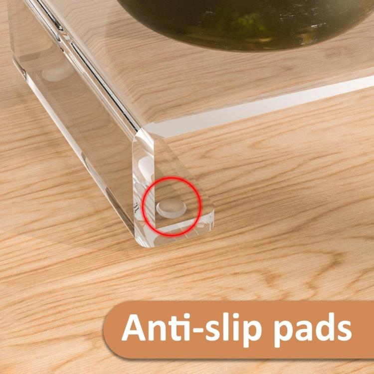 Clear acrylic tray base corner with anti-slip pad and bracket