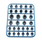 Dark blue decorative hex screw caps on a sprue-style mounting tray