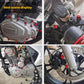 Red decorative screw caps for motorcycle engine, covers fasteners on casing and brackets