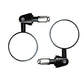Pair of round folding rearview mirrors with black mounting bases and clear lens faces