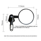 Round rearview mirror with size dimensions and handlebar clamp adapter, 113mm x 73mm