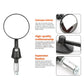Round convex rearview mirror with black folding mount and close-up hardware details