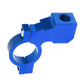 Dark blue motorcycle mirror bracket clamp with circular ring and threaded hole