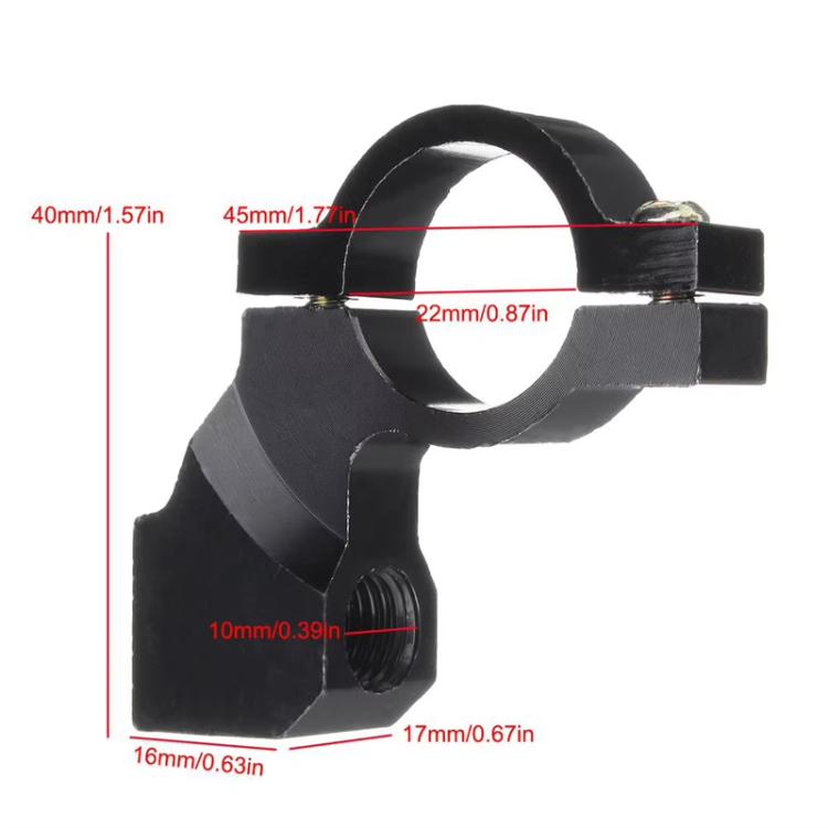 Black motorcycle mirror bracket clamp with ring and threaded mounting section