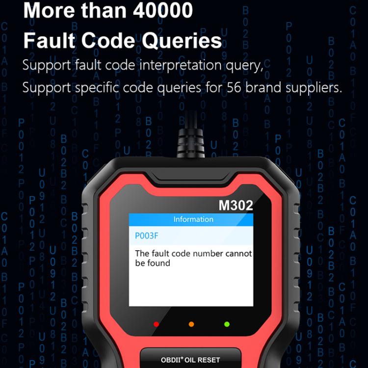 Car OBD2 oil reset diagnostic code reader M302 showing an information message on screen